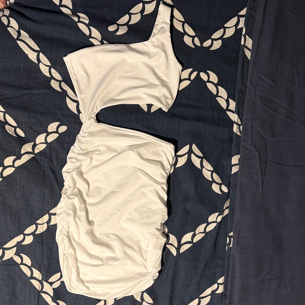 White One-Shoulder Ruched Dress